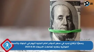 رسميًا ارتفاع جديد في سعر الدولار أمام الجنيه اليوم في البنوك والسوق الموازية بنهاية تعاملات الأربعاء 20-8-2025